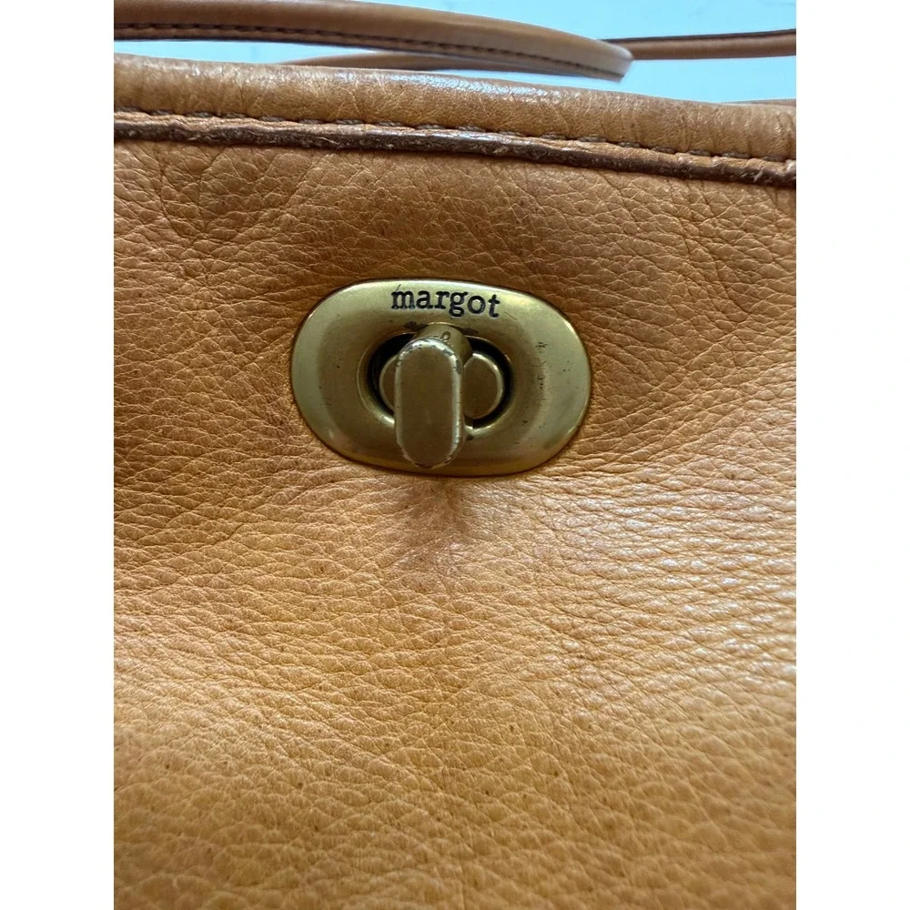 Margot New York Cognac Brown Leather Crossbody Bag Turn Lock Small Messenger